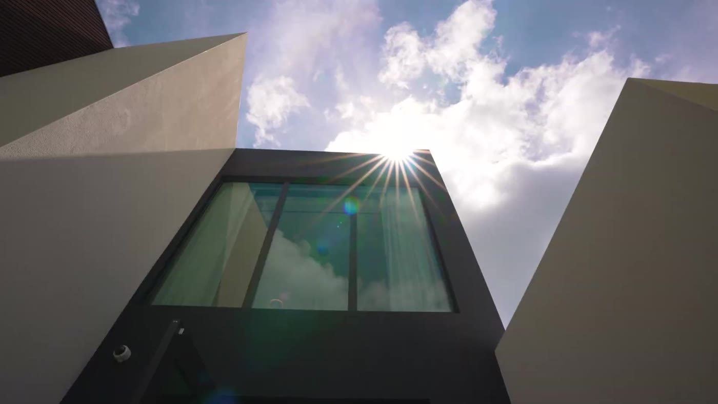 Skylight seen from below, framed against the sky